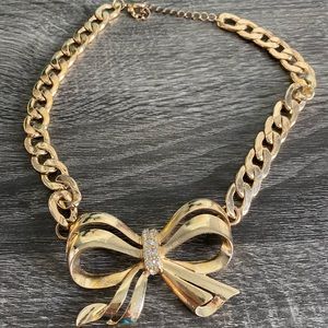 Gold Bow Costume Jewelry Necklace